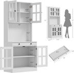 Garvee 72 Inch Kitchen Pantry Cabinet with Glass Doors, Drawer and Adjustable Shelves, Farmhouse Tall Storage Cabinet with Open Countertop, Coffee Bar Cabinet for Coffee Corner, White