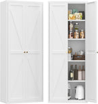 Kitchen Pantry Cabinet: Rustic White Steel Storage with Adjustable Shelves - Double Door Design for Small Apartments Kitchen Organization & Home Storage Solutions