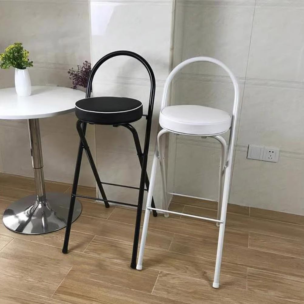 Folding Breakfast Bar Stool, 26/28/30" Tall Chair with Padded Seat, Portable Round Counter Height Stool with Backrest, Foldable Stool for Adults Outdoor Indoor ( Color : Black 1 pc , Size : 75cm/30" )