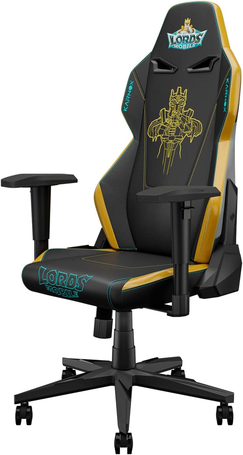KARNOX Ergonomic Gaming Chair for Adults PU,Office Chair High Back,Game Chair Big and Tall with Headrest and Lumbar Support,Racing Style Gaming Chair,Black and Yellow