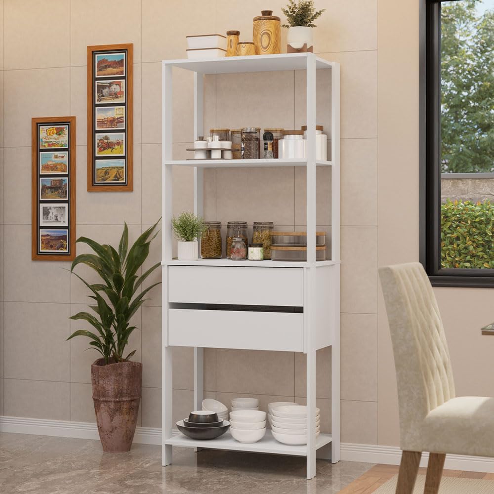 Madesa Kitchen Pantry Storage Rack 27" L with 2 Drawers and Open Shelves Multiuse Cabinet for Kitchen Organization - White