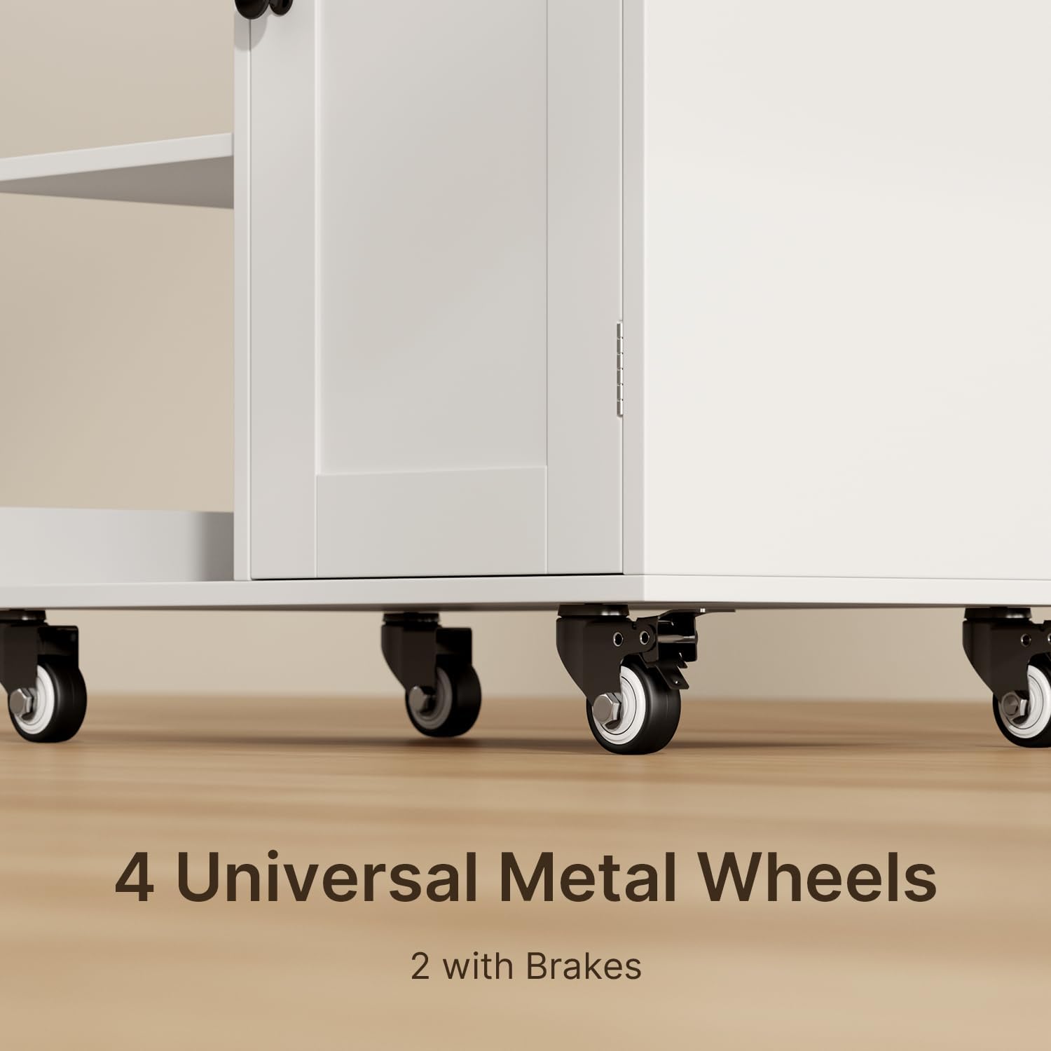 Gizoon Kitchen Island Cart on Wheels, Rolling Serving Utility Cart with Drawers and Doors, Bar Cart with Adjustable Shelf and Removable Tray for Dining Room, White, Tabletop-Oak Color