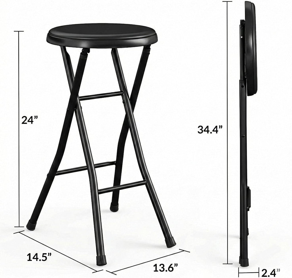 Folding Stool,Back 24-Inch Stool,Portable Stool,with 200lb Capacity for Kitchen or Rec Room - Portable Indoor Counter Bar Stools
