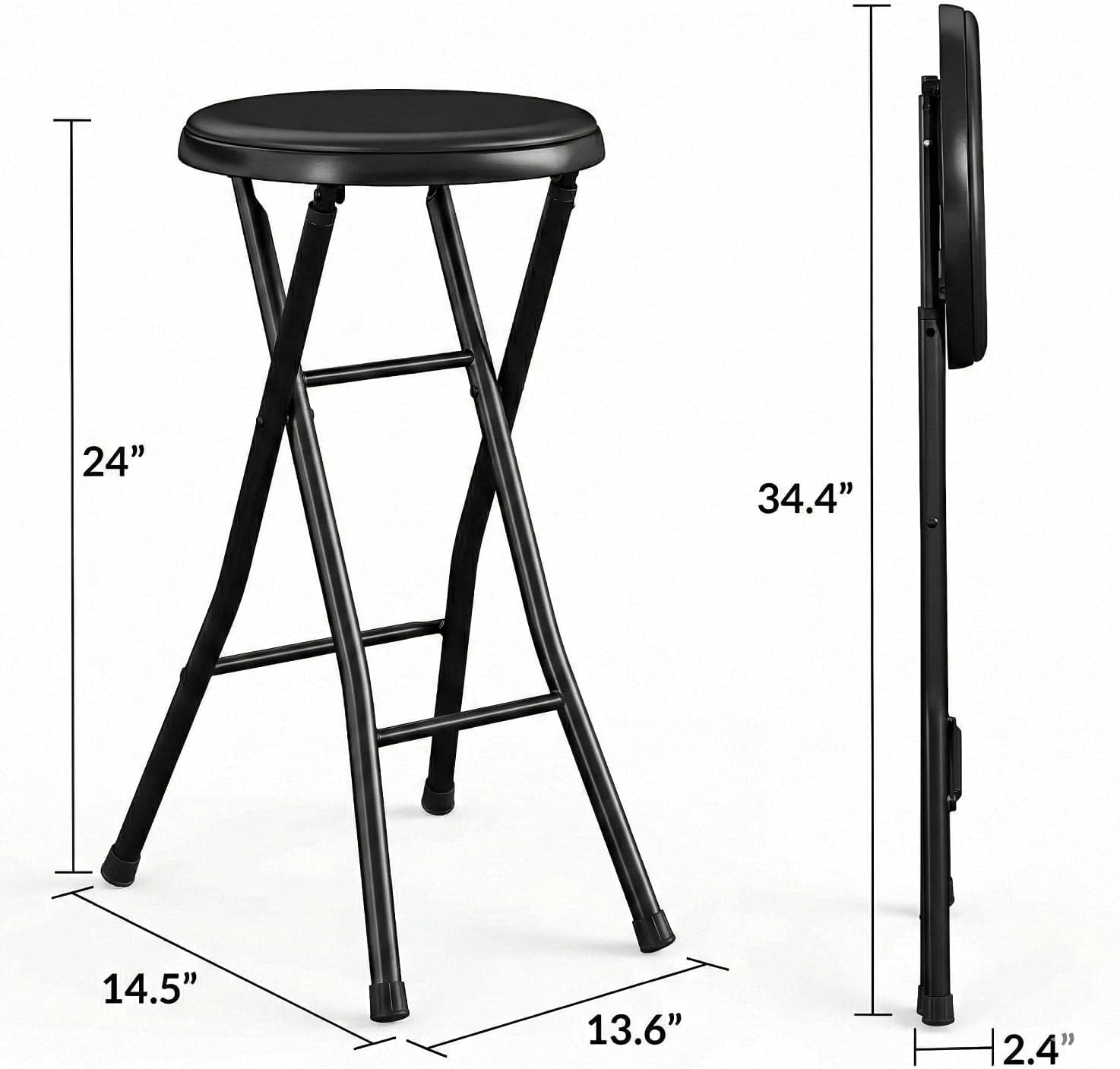 Folding Stool,Back 24-Inch Stool,Portable Stool,with 200lb Capacity for Kitchen or Rec Room - Portable Indoor Counter Bar Stools