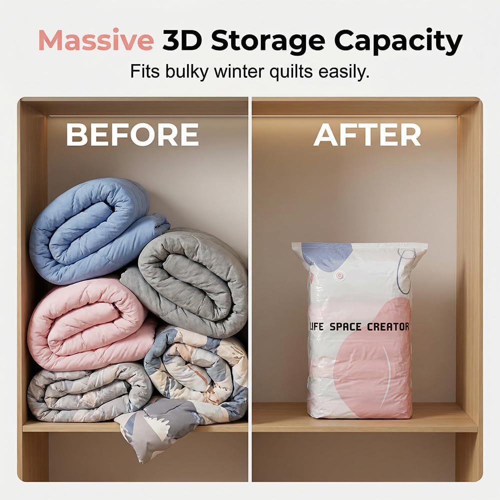 No-Pump Vacuum Storage Bags, Cube Compression Space Saver Bags, Upgrade Large Storage Compression Bags Press & Seal, For Clothes,Bedding Comforters, Blankets (5PCS, Large)