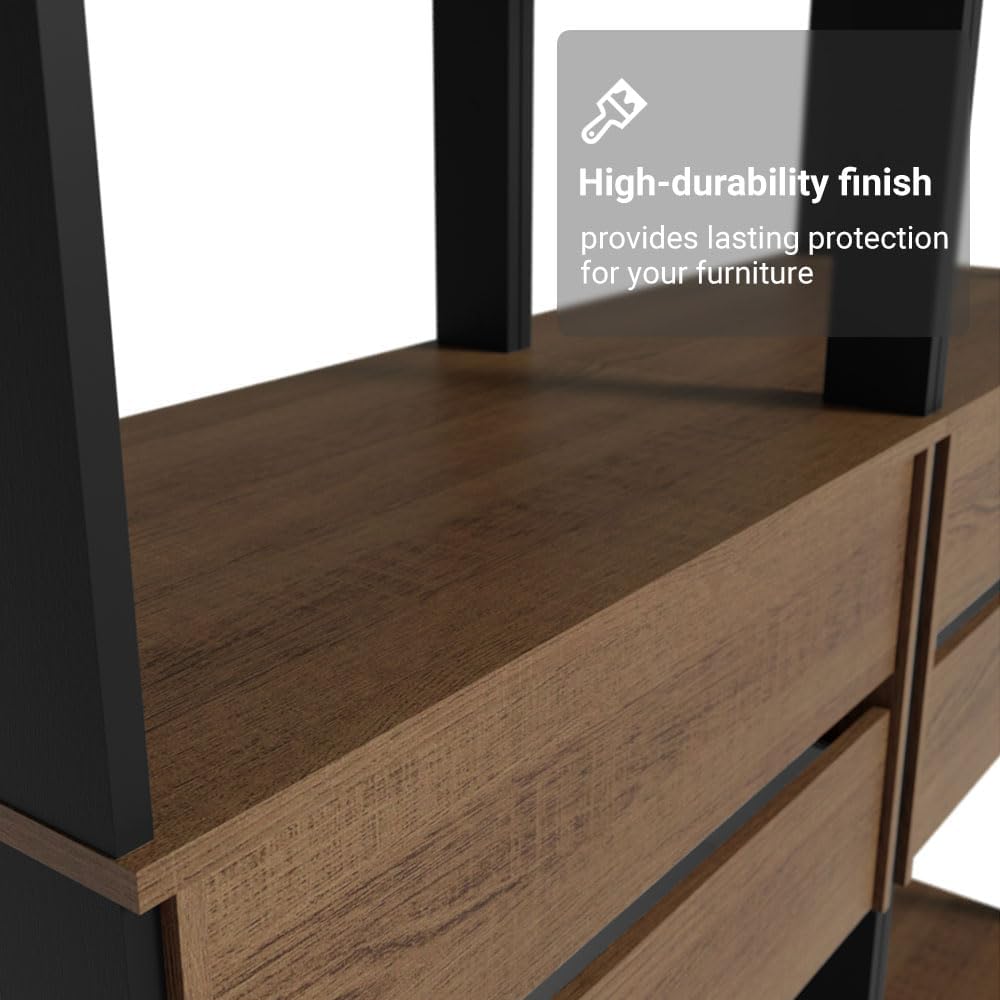 Madesa Kitchen Pantry Storage Rack 27" L with 2 Drawers and Open Shelves Multiuse Cabinet for Kitchen Organization - Black/Brown