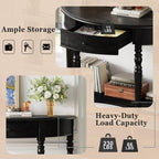 Polibi Half Moon Console Table, Entryway Table with Drawer & Shelf, Adjustable Feet, Rustic Vintage Design, Sofa Table for Entryway, Living Room, Hallway and Foyer, Black