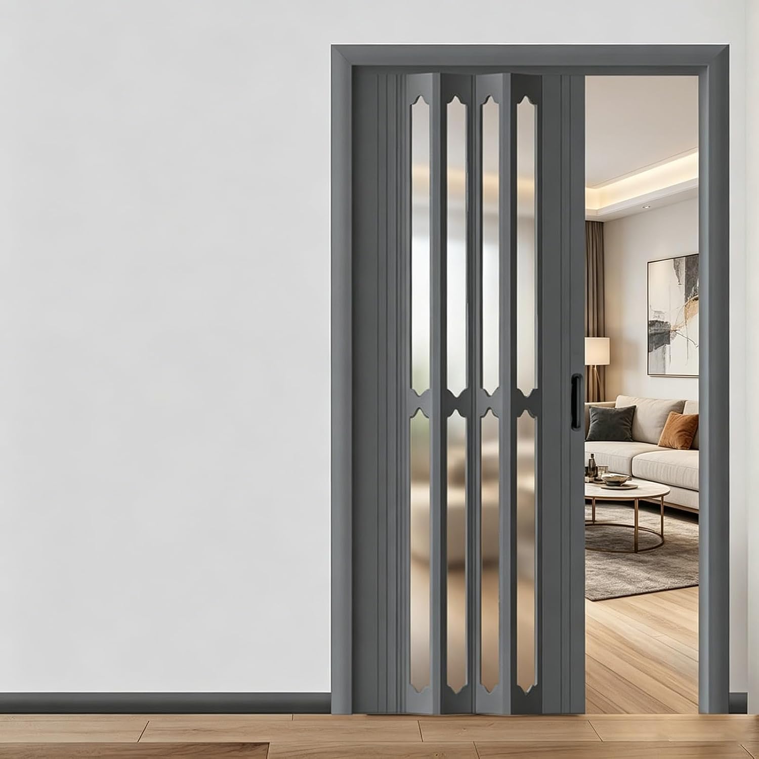 PVC Accordion Door with Acrylic Panels for Room Divider(WxH 36x80in/91.4x203in)