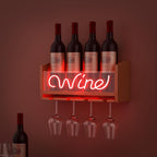 CoolGift Mart Light Up Wine Rack with Glass Holder Wall Mount, Wooden Wine Bottle Holder with Wine Neon Sign, Wall Decor, Gift for Wine Lovers Collectors