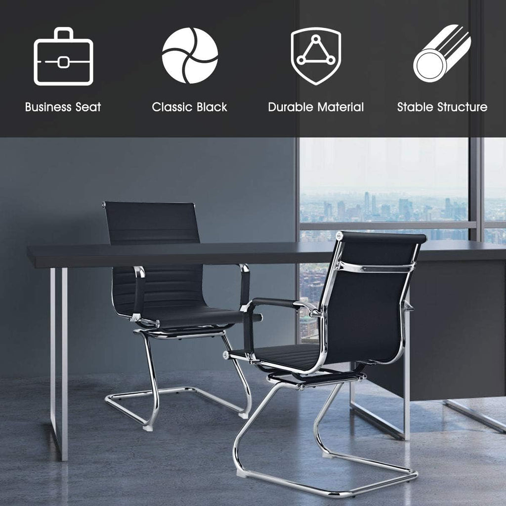 Giantex Office Reception Chairs Set - Guest Chairs, Conference Chair with Arm, Anti-Slip Foot Pads, PU Leather Home Office Chair for Meeting, Waiting Room, Lobby, Desk Chair No Wheels (Black, 8 Pack)