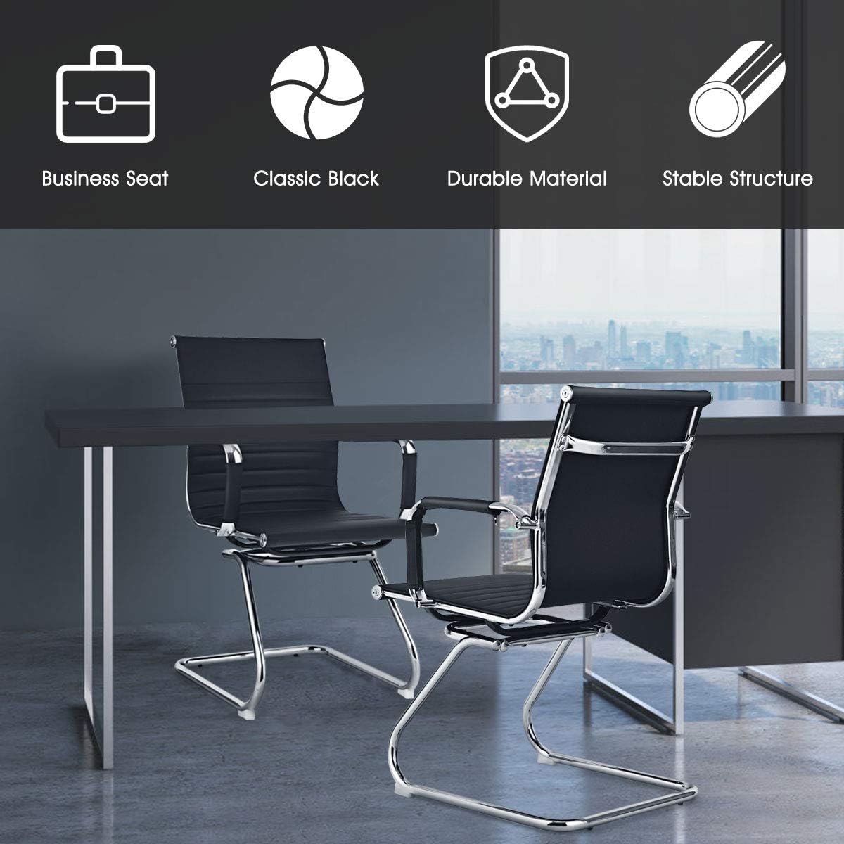 Giantex Office Reception Chairs Set - Guest Chairs, Conference Chair with Arm, Anti-Slip Foot Pads, PU Leather Home Office Chair for Meeting, Waiting Room, Lobby, Desk Chair No Wheels (Black, 8 Pack)