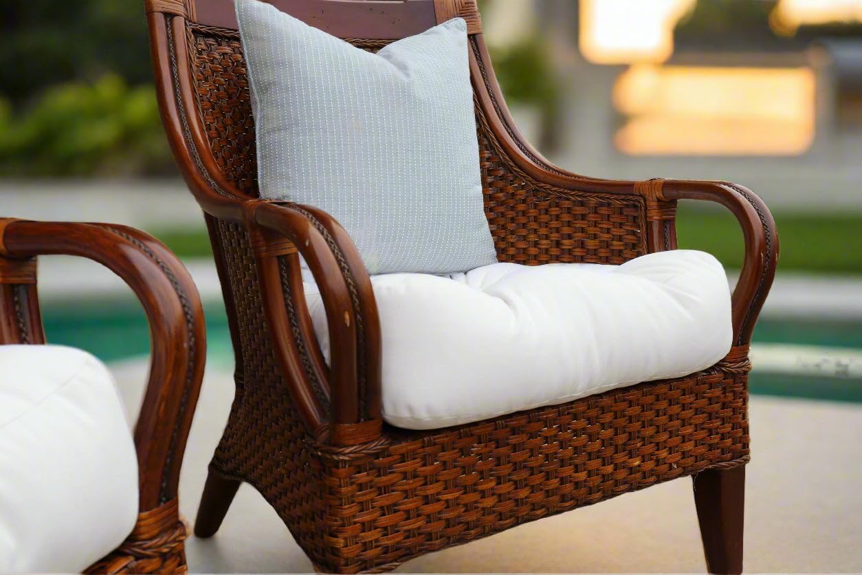 RSH DECOR: Sunbrella Play Tufted Wicker U-Shape Cushions Set of 2 | 19” x 19” | Water and Fade-Resistant Performance Fabric | Outdoor Seat Cushions for Patio Furniture | Play Heritage Scarlet