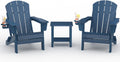 Garvee Folding Adirondack Chair Set of 2 with Side Table, HDPE Outdoor Patio Chair with Cup Holder, All Weather Resistent Wooden Textured for patios, Decks, Gardens, fire Pit, Navy Blue