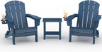 Garvee Folding Adirondack Chair Set of 2 with Side Table, HDPE Outdoor Patio Chair with Cup Holder, All Weather Resistent Wooden Textured for patios, Decks, Gardens, fire Pit, Navy Blue