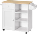 HOOBRO Kitchen Island, Storage Cabinet with Drawer, Kitchen Cart with Spice and Towel Rack, Saving Space, Easy Assembly, for Living Room, White and Natural WN12ZD01