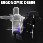 Vonesse Gaming Chair, High Back Gaming Chair with Footrest and Massage, Gaming Chairs for Adults with Pocket Spring Cushion, Big and Tall Reclining Computer Chair with Lumbar Support (Purple/Black)