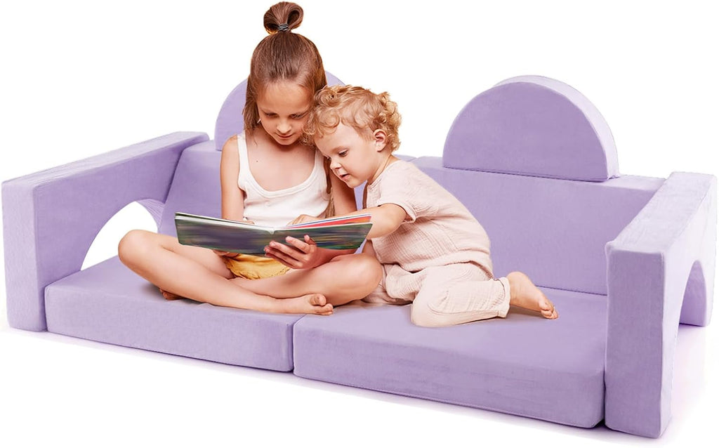 INFANS Mondular Kids Play Couch, 8PCS Toddler Sectional Sofa Building Fort for Bedroom Playroom, Imaginative Convertible Floor Cushion, Foam Set for Boys Girls