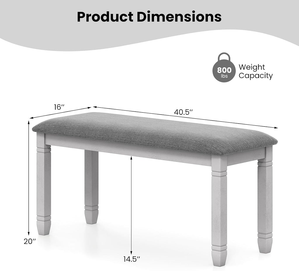 Giantex Upholstered Dining Bench with Padded Seat, Solid Wood Legs, Load 800 lbs, 40.5"x16"x20", Entryway Shoe Rack Bench for Kitchen, Dining Room, Living Room, Bedroom, End of Bed, Hallway (Grey,1)