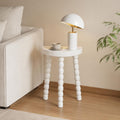 LitaEther 19.5" Wooden Bobbin Leg Side Table - Half Round Table - Wooden Accent Stool- Half Moon Tripod Table for Bedroom, Hallway, Living Room, Sofa Side (White,1pcs)