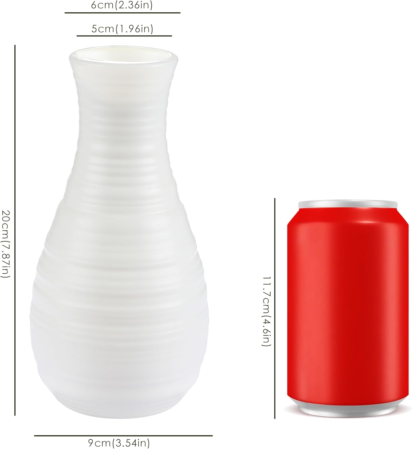 White Plastic Flower Vase, Ceramic-Look Decorative Vase for Flowers, Small and Cute for Home Living Room Dining Wedding Bouquet Decor (8 inches)