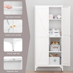 65'' Metal Kitchen Pantry Cabinet with Adjustable Shelves and Magnetic Doors, Modern Farmhouse Food Storage Cabinets, Tall Pantry Cupboard Cabinet for Dining Room Bathroom Office, White