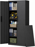 Metal Storage Cabinet with 2 Doors and 4 Shelves, 72" H Metal Cabinet with Lock, Steel Locking File Cabinet, Lockable Storage Cabinet, Tool Cabinet for Home, Office,Garage, School, Black