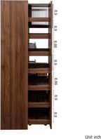 JIJIWANG 70.87" Kitchen Pantry Cabinet with Multi-Functional Pull-Out Multi-Tier Storage Shelf,Farmhouse Storage Cabinet with 4 Doors,Pantry Organizers for Kitchen,Dining Room, Walnut