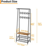 Jojoka Coat Rack Hall Tree with Shoe Storage Bench, 4-in-1 Entryway Organizer with 10 Hooks & 3-Tier Shoe Rack, Sturdy Metal Frame Freestanding Storage Unit for Hallway (Brown-Double Row, 25.2in)