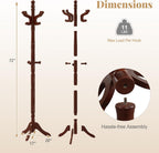Tangkula Coat Rack Freestanding, Solid Rubber Wood Coat Tree with 11 Hooks and 3 Height Options for Coats, Hats, Bags, Purses, Clothes, Hanger Stand for Entryway Hallway Bedroom Office (Reddish Brown)