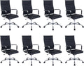 Office Desk Chair with Wheels Set of 8, Ergonomic Black Leather Conference Room Chairs Height Adustable | Ribbed High Back | Swivel Rolling Task Chair, Black