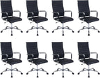 Office Desk Chair with Wheels Set of 8, Ergonomic Black Leather Conference Room Chairs Height Adustable | Ribbed High Back | Swivel Rolling Task Chair, Black