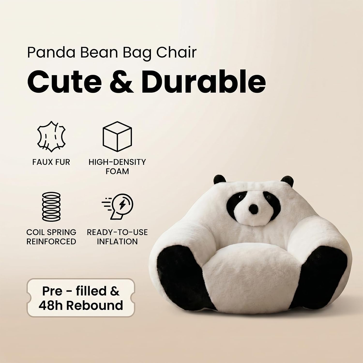 Giant Bean Bag Chair for Adults and Kids, Panda-Shaped beanbag Chair with Soft Plush Fabric, Oversized Boneless Reading, Lounge Chair for Bedroom, Living Room