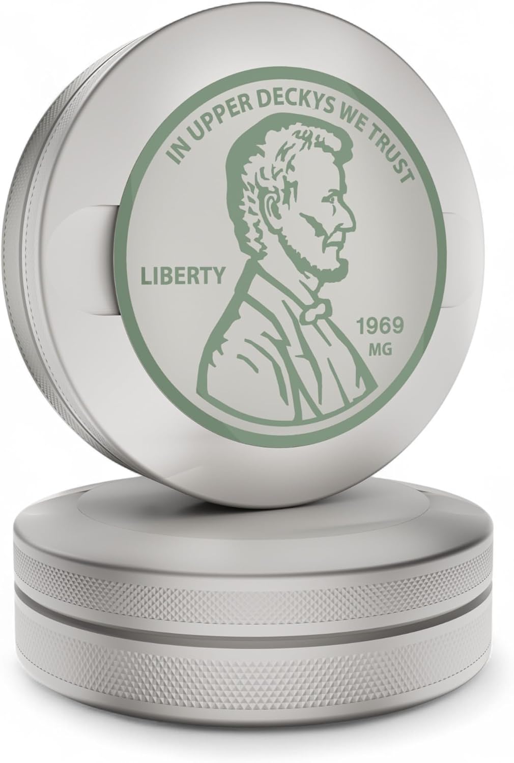 Liberty | Metal Container for Zyn, Premium Aluminum Can & Rugged Pouch Holder | Extra Capacity, Knurled Grip & Used Pouch Storage | EDC (Stone/Green Chrome)