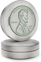 Liberty | Metal Container for Zyn, Premium Aluminum Can & Rugged Pouch Holder | Extra Capacity, Knurled Grip & Used Pouch Storage | EDC (Stone/Green Chrome)