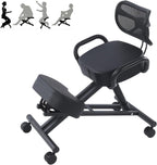 Height Adjustable Ergonomic Kneeling Chair, Breathable Mesh Back Leather Cushion Spine Alignment Multi Angle Adjustment for Home Office Study Working Relaxation Shoulder