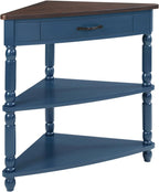 33.8" Small Triangle Corner Table, Wood Corner Side Table for Small Spaces, 3 Tier End Corner Table with Solid Wood Legs, Navy Blue