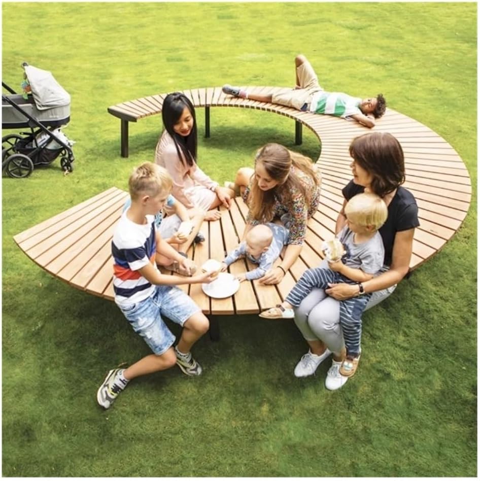 Patio Benches Outdoor Benches Chair, Circular Park Seats, Modern Anti-Corrosion Wooden with Steel Frames