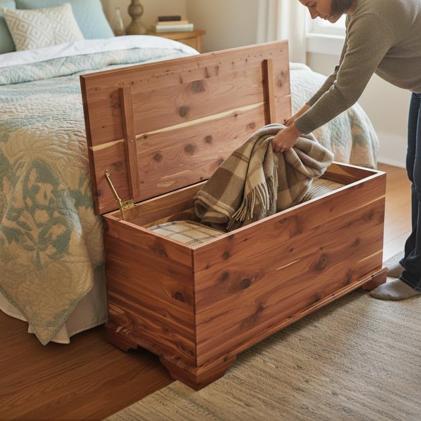 DutchCrafters Rustic Solid Wood Natural Wooden Cedar Chest, Aromatic Cedar Scent - Linen Blanket Storage Chest, Clothes Storage Trunk, End of Bed Storage Bench - Amish Made in USA (42" Width)