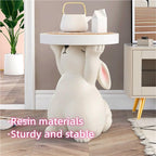 Side Table for Couch, Cute Style Rabbit Shape End Table, Living Room Decor with Resin Materials, Simple Modern Side Table, Creative Animal Entryway Table for Reception(White)