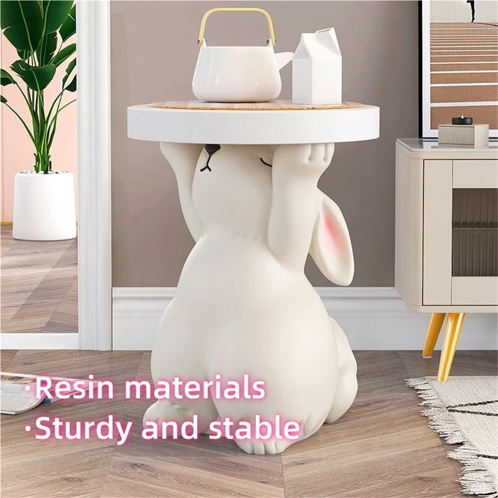 Side Table for Couch, Cute Style Rabbit Shape End Table, Living Room Decor with Resin Materials, Simple Modern Side Table, Creative Animal Entryway Table for Reception(White)
