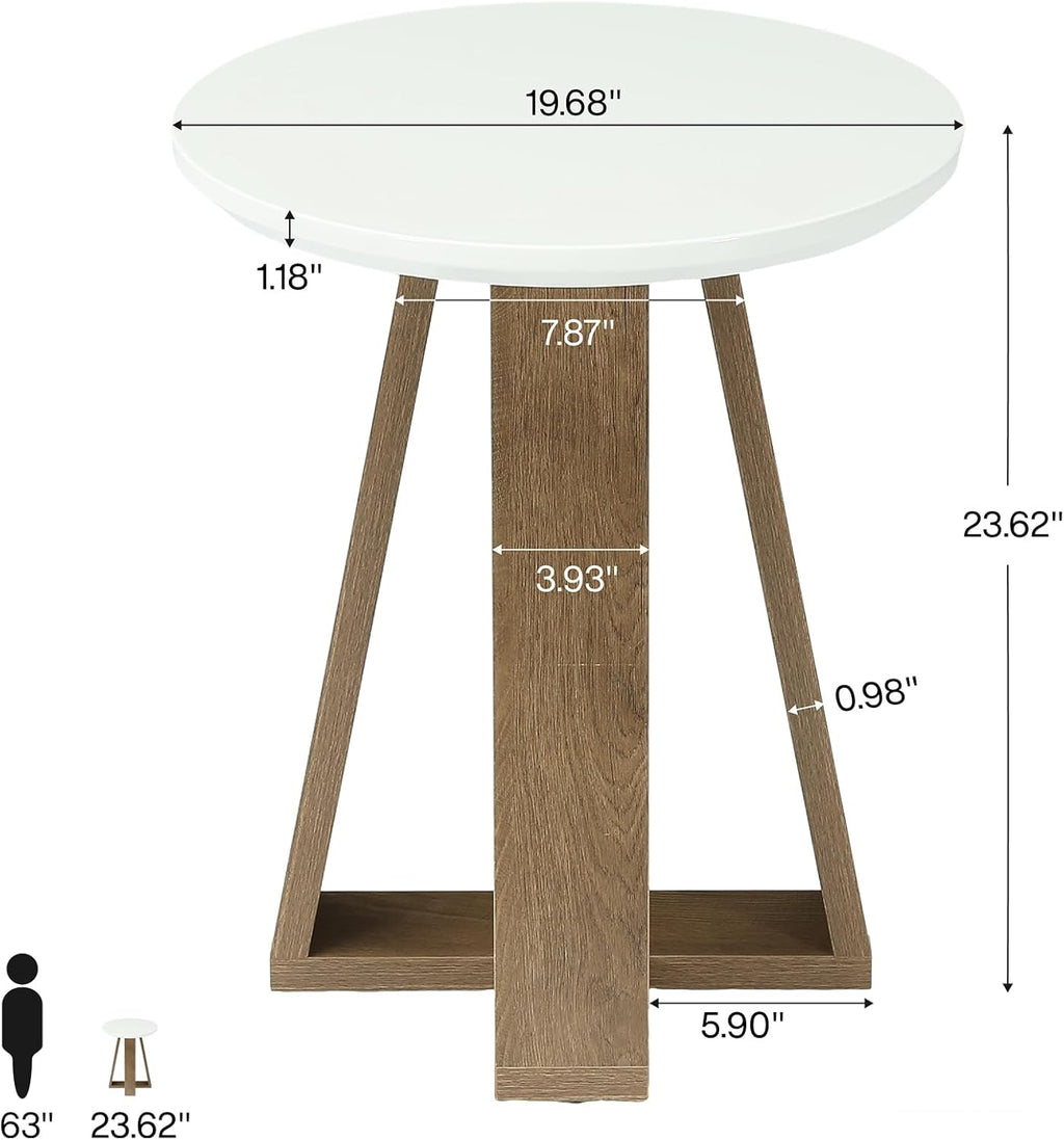 Tribesigns Round Side Table, Modern End Table for Living Room, Small Accent Table for Bedroom, Easy Assembly, White and Brown