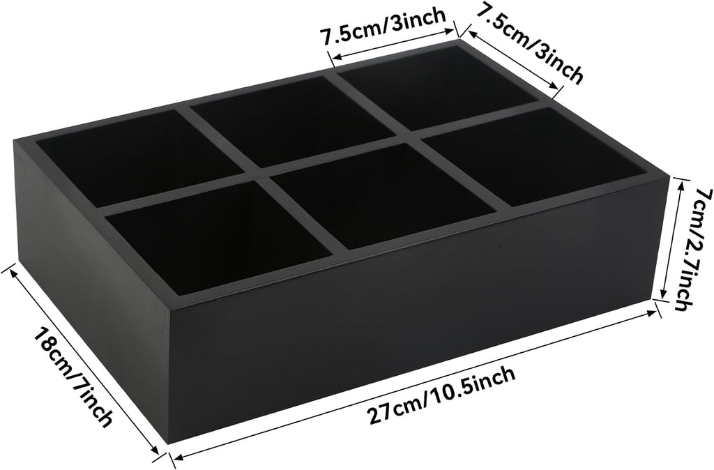 Tea Bag Box Black 6 Compartments Tea Organizer Storage Wood Drawer Station | Tea Bag Holder Large Sugar Packet Holder Coffee Bar Station Sweeteners Condiment Organizer Tea Bag Organizer Caddy
