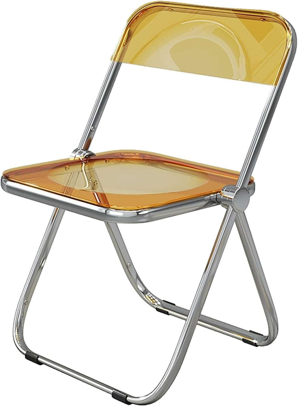 Transparent Folding Chair Modern Dining with Chrome Frame Acrylic Chair PC Plastic Living Room Seat(Yellow)