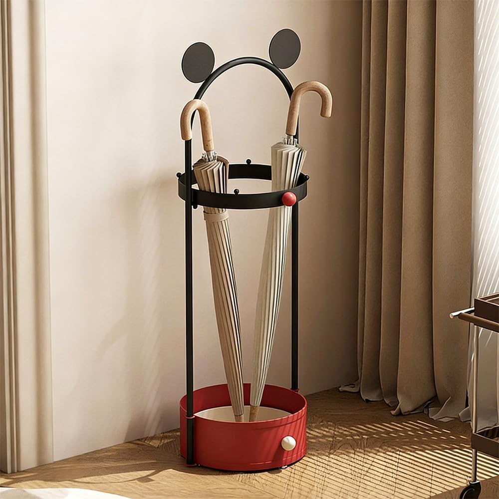 Umbrella Holder for Entryway, Cute Freestanding Metal Umbrella Stand with Removable Drip Tray & Hooks, Modern Decorative Umbrella Storage Rack Organizer for Home, Indoor, Living Room, Office, Hotel