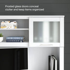 Bush Home 60-Inch Desk Hutch, Office Storage Organizer with Shelves, Cubbies and Frosted Glass Doors for Computer Desk, Home Office Furniture, Somerset Collection, White