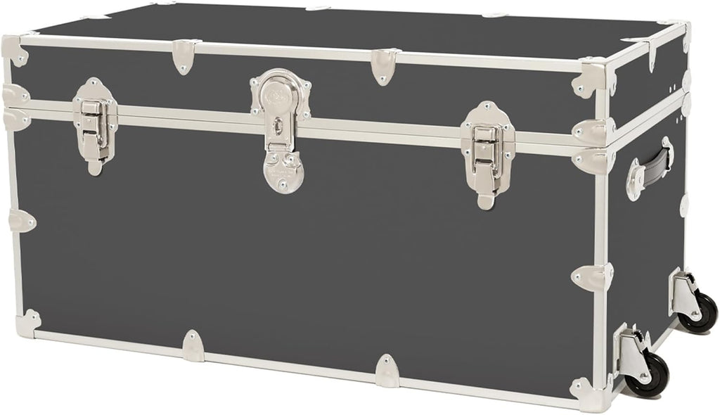 Rhino Trunk & Case Classic XXL Home Storage & College Trunk With Wheels - 36”x18”x18”, Seats 1500+ lbs, Soft-Close Lid. USA Made Secure Dorm Furniture, Organization, Steamer Style Blanket Chest