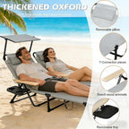 Folding Lounge Chair with Adjustable Canopy, Portable Sun Lounger with 4-Position Reclining Back, Outdoor Chaise Lounge with Arms, Tanning Chair for Beach Poolside Backyard Camping, 440LBS (Gray B)