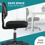 OLIXIS Armless Office Chair, Ergonomic Desk Chair with Wheels, Mesh Back, Removable Washable Foam Cushion, Height Adjustable Rolling Swivel Chairs for Small Space, Home, Office, Black