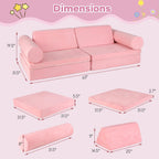 Costzon 8 Pcs Modular Kids Play Couch, Toddler Sectional Sofa Chair, Convertible Baby Pink Sofa & Floor Cushion, Bedroom & Playroom Furniture for Building Fort Gift for Boys Girls 3+ (Pink)