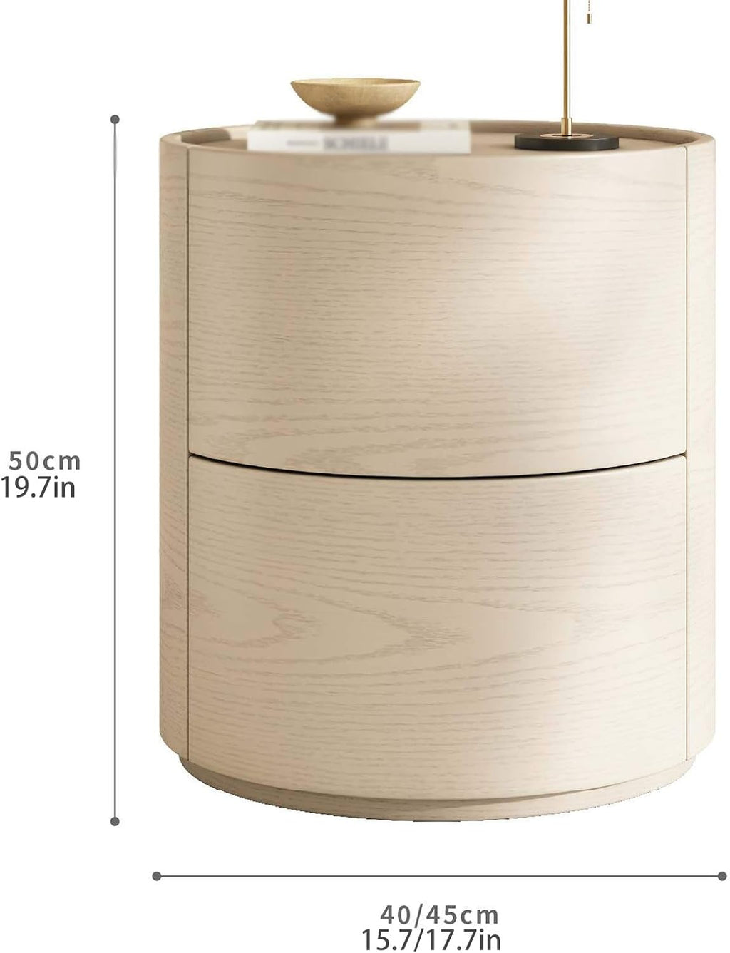 Wooden Nightstand Modern End Table,Round Side Tables with 2 Drawers Bedside Cabinet Accent Tea Tables,No Handle Design Storage Cabinet for Living Room Bedroom Office(White,15.7in/40cm)